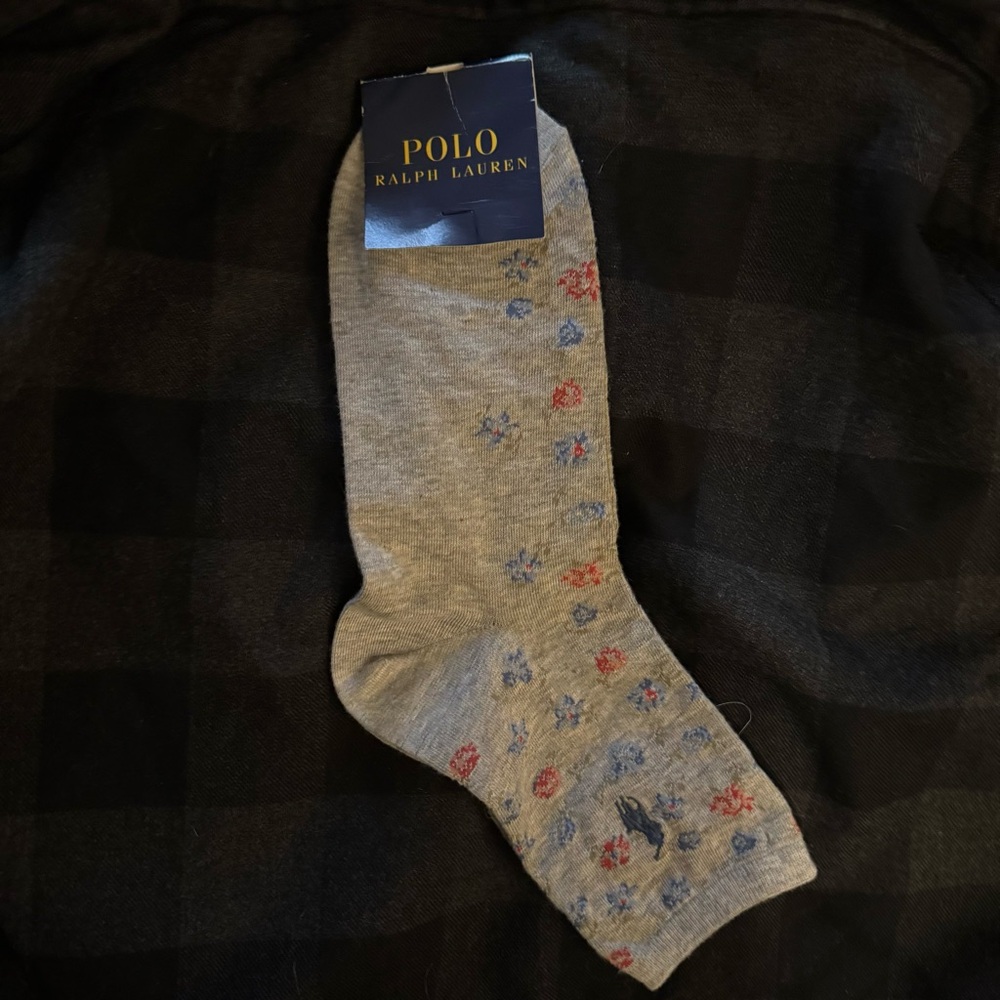 POLO Ralph Lauren Light Gray Floral Socks Vintage - Picture 8 of 9